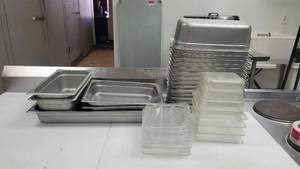 lot 27159 image: Assorted Stainless Steel Hotel Pans and Cold Storage Containers