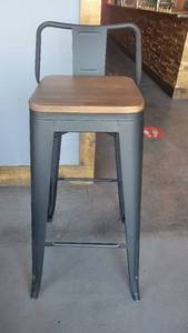 lot 27226 image: Metal Bar Height Chair W a Wooden Seat