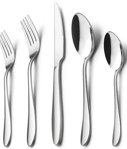 lot 2503 image: 40-Piece Silverware Set, HaWare Stainless Steel Flatware Service for 8, Modern Tableware Cutlery for Home, Elegant Eating Utensils Include KnivesSpoonsForks, Mirror Polished, Dishwasher Safe
