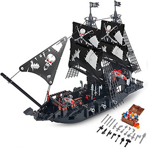 lot 2505 image: BRICK STORY Black Pirate Ship Building Kit with 5 Mini Pirates Figures, and 4 Skull Mini Toy Doll, Pirate Ships Toy Boat Building Blocks for Kids Boys Age 8 Years and Up ,809 Pcs