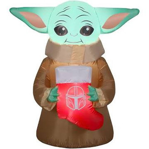 lot 2506 image: Holiday Gemmy 4.5 Christmas Inflatable Yoda The Child Holding A Christmas Stocking IndoorOutdoor Decoration, 38111