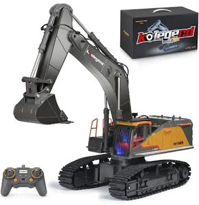 lot 2510 image: Kolegend Remote Control Excavator Toy 114 Scale RC Excavator, 22 Channel Upgrade Full Functional Construction Vehicles Rechargeable RC Truck with Metal Shovel and Lights Sounds