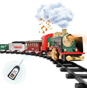 lot 2513 image: Train Set with USB Charging Battery and Remote Control - Christmas Train Toys - Steam Locomotive Engine, Cargo Car and Train Tracks - Rechargeable Electric Train Toy Gift Toys for Age 3 4 5 6  Kids