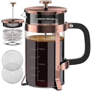 lot 2515 image: French Press Coffee Maker 34oz 304 Stainless Steel French Press with 4 Filter, Heat Resistant Durable, Easy to Clean, Borosilicate Glass Coffee Press, 100% BPA Free Glass Teapot, Copper