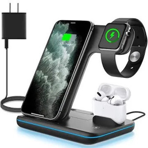 lot 2529 image: WAITIEE Wireless Charging Station 4 in 1,Charging Dock Station Compatible with Apple iWatch SE 7 6 5 4 3 2, AirPods Pro and Pencil, 15W Fast Wireless Charger for iPhone 13 Pro,12,11,11 Pro Max, XR, XS
