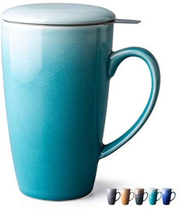 lot 2560 image: GBhome 19 Oz Large Tea Mug with Infuser and Lid, Porcelain Tea Cup with Infuser Basket and Lid for Steeping Loose Leaf Tea, Well Packaged in Gift Box,Perfect for Gift or Self-use- Gray Gradient