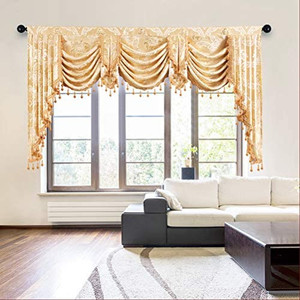 lot 2565 image: ELKCA Golden Jacquard Swag Waterfall Valance Luxury Curtain Valance for Living Room,Rod Pocket (Damask-Golden, W79 Inch, 1 Panel)