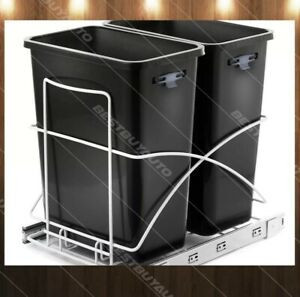 lot 2580 image: HomeZone 29 L Pull Out Trash Can Under The Counter Kitchen Double Dual Bin Black