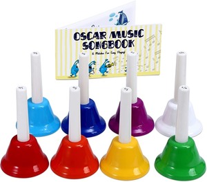 lot 2583 image: MiniArtis Hand Bells Set for Kids  8 Notes Diatonic Colorful Metal Handbells  Kids Musical Instruments  Music Songbook & Carry Case Included  Great Holiday Birthday Gift for Children