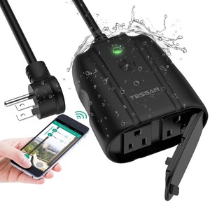 lot 2594 image: Outdoor Smart Plug, TESSAN WiFi Outlet Works with Alexa, Google Assistant, 2 Individual Socket Outside Power Strip Waterproof Timer Extension Cord with Switch for Lights and 2HP Pool Pump