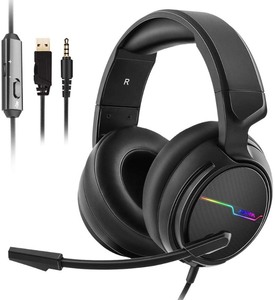 lot 2598 image: Jeecoo Xiberia Stereo Gaming Headset for PS4 PS5 Xbox One S- Over Ear Headphones with Noise Cancelling Microphone - LED Light Soft Earmuffs for PC Laptops Mobiles
