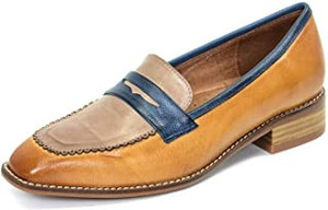 lot 2617 image: Mona flying Womens Leather Penny Loafer Casual Flat Shoes for Women Ladies Girls Size 10 US