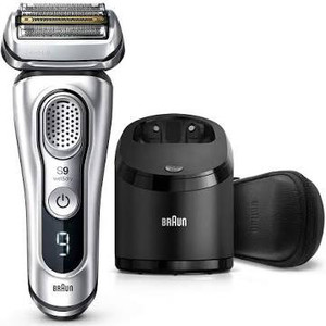 lot 2630 image: Braun Electric Razor for Men, Series 9 9390cc, Precision Beard Trimmer, Rechargeable, Cordless, Wet & Dry Foil Shaver, Clean & Charge Station & Leather Travel Case, Silver