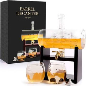 lot 2635 image: Jillmo Whiskey Decanter Set, 1250ml Whiskey Decanter with 2 Whiskey Glasses