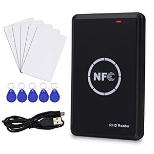 lot 2640 image: LEXI RFID NFC Duplicator, 125KHz Key fob Copier, RFID Smart Card Reader Writer, 13.56MHz Encrypted Programmer, USB Interface, with UIDT5577 Writable Key Cards and Software