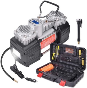 lot 2650 image: GSPSCN Portable Air Compressor Pump Tire Inflator with Digital Gauge, Heavy Duty Double Cylinder 12V Tire Pump 150 PSI with Tire Repair Kit and Toolbox for Auto,SUV,Off-Road,Truck,Bike