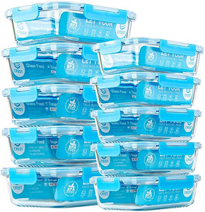 lot 2651 image: Glass Meal Prep Containers, 10 Pack Glass Food Storage Containers with Lids, Airtight Glass Bento Boxes, BPA Free & Leak Proof (10 Lids & 10 Containers)