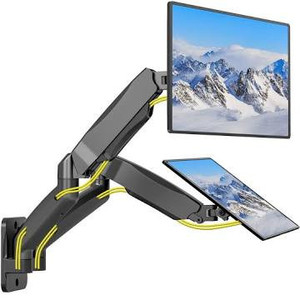 lot 2653 image: WALI Dual LCD Monitor Fully Adjustable Gas Spring Wall Mount Fit 2 Screens VESA up to 27 inch, 14.3 lbs. Weight Capacity per Arm (GSWM002), Black
