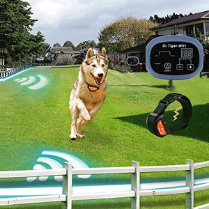 lot 2655 image: Dr.tiger Electric Fence System for Dog or Other pet with Wire, Containment with Rainproof and Rechargable Receiver, Collar Send Beeps and Shock Correction