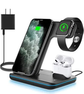 lot 2669 image: WAITIEE Wireless Charger 3 in 1, 15W Fast Charging Station for Apple iWatch SE654321,AirPods Pro, Compatible with iPhone 131212 Pro Max11 SeriesXS MaxXRXSX88 PlusSamsung Galaxy (Black)