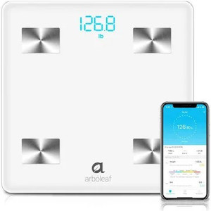 lot 2681 image: Arboleaf Digital Scale, Bathroom Smart Scale Scales for Body Weight, Body Fat Monitor, BMI, BMR, Water Weight, App, Bluetooth, 5 to 400 lbs White