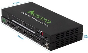 lot 2685 image: HDMI Matrix Switch 4x2 4K 60Hz 444 HDR Atmos EDID Scaler Switch - 4K 1080P or D-o-l-b-y Vision Atmos Sync, 4K HDMI Down Scale, HDMI Switcher Splitter 4 in 2 Out HDCP2.2, RS232 IR Ext.Cable Remote