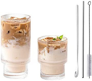lot 2690 image: Glass Cups Vintage Glassware, Origami Style Transparent Cocktail Glasses, Bar Beverages Ice Coffee Cup Juice Drinkware