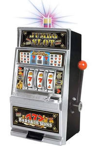 lot 2705 image: Lucky Sevens Jumbo Slot Machine Casino Toy Piggy Bank Replica with Flashing Lights and Jackpot Sounds