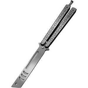 lot 2706 image: Practice Training Butterfly Knife Unsharpened Tanto Blade, Silver and Black