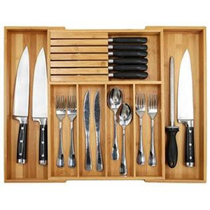 lot 2715 image: Vaefae Bamboo Silverware Drawer Organizer Kitchen, Expandable Utensil Holder and Cutlery Tray with Divider  13-21.6 Flatware