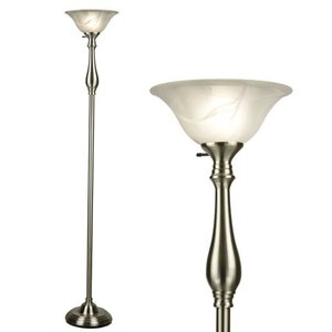 lot 2721 image: Traditional Floor Lamp with Alabaster Glass Shade Brushed Nickel Finish
