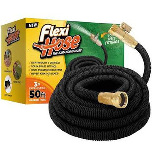 lot 2735 image: Flexi Hose Lightweight Expandable Garden Hose, No-Kink Flexibility, 34 Inch Solid Brass Fittings and Double Latex Core (50 FT, Black)