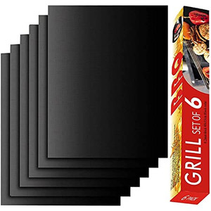 lot 2752 image: Renook Grill Mat Set of 6-100% Non-Stick BBQ Grill Mats, Heavy Duty, Reusable, and Easy to Clean - Works on Electric Grill Gas Charcoal BBQ - 15.75 x 13-Inch, Black