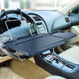 lot 2772 image: 2 in 1 Car Steering Wheel Tray  Back Seat Headrest Tray for Eating Food Drink and Writing Laptop Work, XERGUR Black Car Desk
