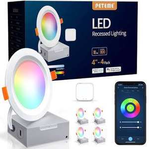 lot 2785 image: Smart LED Recessed Lighting Ultra-Thin 4 Inch- 4 Pack WiFi Dimmable Ceiling Light RGB 10W, Cool & Warm White 800LM with J-Box, Sync to Music Color Changing Downlight Compatible with AlexaGoogleSiri