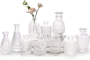 lot 2791 image: Bonne Ambiance Glass Bud Vase Set of 10 - Small Vases for Flowers, Clear Bud Vases in Bulk, Cute Glass Vases for Centerpieces, Mini Vintage Vase for Rustic Wedding Decorations, Home Table Flower Decor