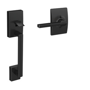 lot 2792 image: Schlage FE285 CEN 622 LAT CEN Century Front Entry Handleset with Latitude Lever, Lower Half Grip, Matte Black