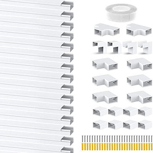 lot 2796 image: 235 Wall Cable Concealer for Cords Cover with Connectors, Cuttable Cable Cover for TV on Wall, Paintable Wire Hider in Home Office Cable Management 15 L15.7in W1.0in H0.5in Cord Hiders