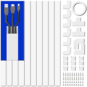 lot 2797 image: Cord Cover Raceway Kit, 157in Cable Cover Channel, Paintable Cord Concealer System Cable Hider, Cord Wires, Hiding Wall Mount TV Powers Cords in Home Office, 10X L15.7in X W0.95in X H0.55in, White