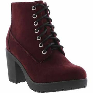 lot 2800 image: Womens Platform Lace Up Burgundy Mid Height Boots Size 8.5