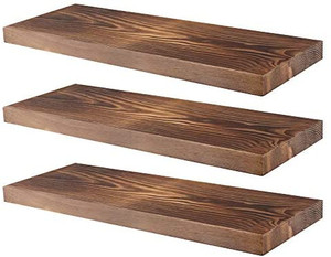 lot 2808 image: Kosiehouse Pine Solid Wood Floating Shelf, 19.7�� Wall Mounted Rustic Wall Shelves Display Ledge Storage Shelf for Kitchen, Bath, Dorm, Laundry - Set of 2 (Pine Boards, 16.9 x 5.9 x 1 inches)