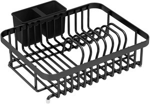 lot 2811 image: 1Easylife Dish Drying Rack with Anti Rust Frame, Small Dish Drainer Rack for Kitchen Counter, Sink Dish Rack on Counter with Utensil Holder and Non-Slip Rubber Feet Rustproof for Organize Storage Black