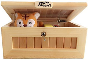 lot 2819 image: Eastern Fashional Life Fully Assembled Turns Itself Off Useless Box Leave Me Alone Machine Box With Real Wood Powered By AA Batteries
