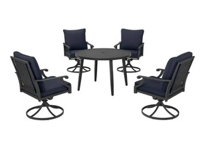 lot 6105 image: Hampton Bay Braxton Park Black Swivel Metal Outdoor Dining Chairs with Bare Cushions (4-Pack)