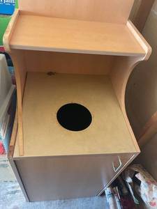 lot 4230403 image: Table & Seating Waste 32 Gallon maple Receptacle Enclosure with Drop Hole and Tray Shelf