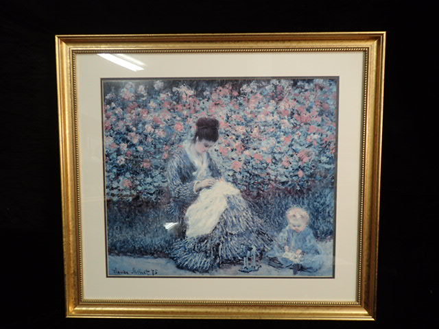 lot 1044 image: Claude Monet Camille Monet and a Child in the Artists Garden in Argenteuil Framed Print