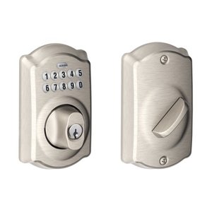 lot 2895 image: Schlage BE365VCAM619 Satin Nickel Camelot Keypad Deadbolt