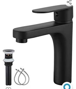 lot 2898 image: Midanya Matte Black Bathroom Faucet Single Handle Brass 1 Hole Basin Mixer Tap Deck Mount Lavatory Vanity Faucet Deck Plate Pop Up Drain with Overflow Included