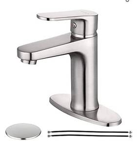 lot 2913 image: SOKA Brass Bathroom Faucet Brushed Nickel Bathroom Sink Faucet with Pop-up Sink Drain Stopper & Deck Plate 1 or 3 Hole Bathroom Faucet Single Handle Bathroom Faucet Single Hole RV Bathroom Faucet Factory Sealed