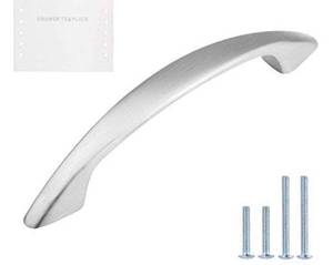 lot 2927 image: Lizavo Brushed Satin Nickel Cabinet Pulls Curved Arched Kitchen Cabinet Handles Modern Hardware for Drawer Dresser- 3 inch (76mm) Hole Centers- 25 Pack